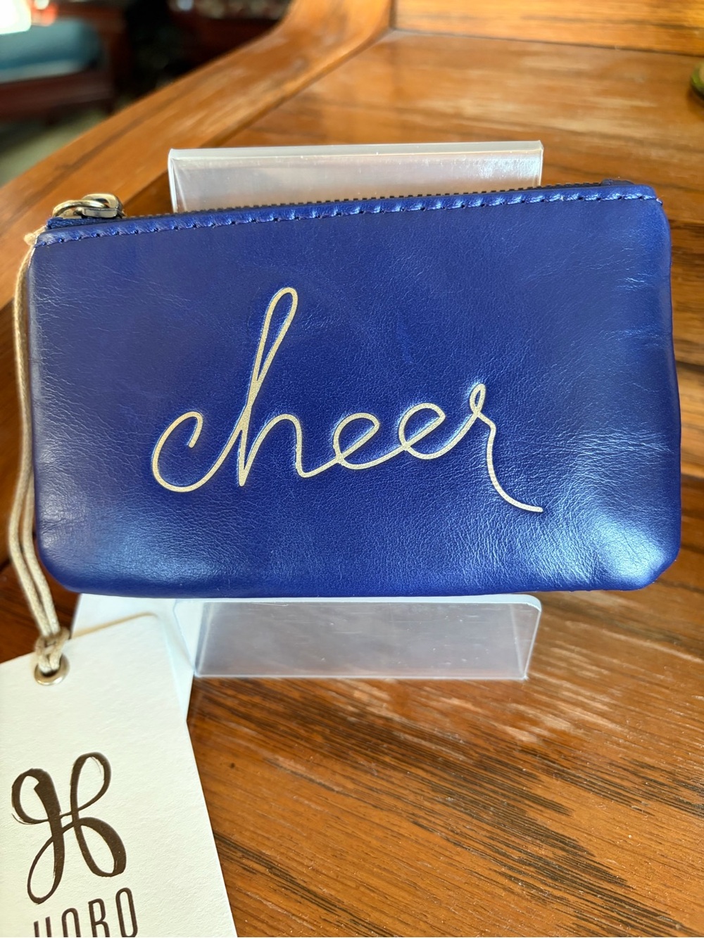 HOBO Blue 'Cheer' Leather Zip Sentiment Pouch